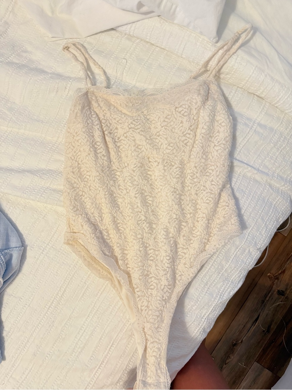 wild fable Cream Lace Bodysuit with Adjustable Straps